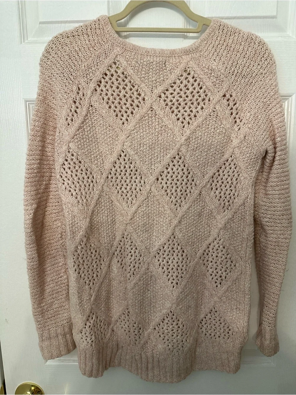 American Eagle Outfitters Blush Pink Open-Knit Diamond Crewneck Sweater